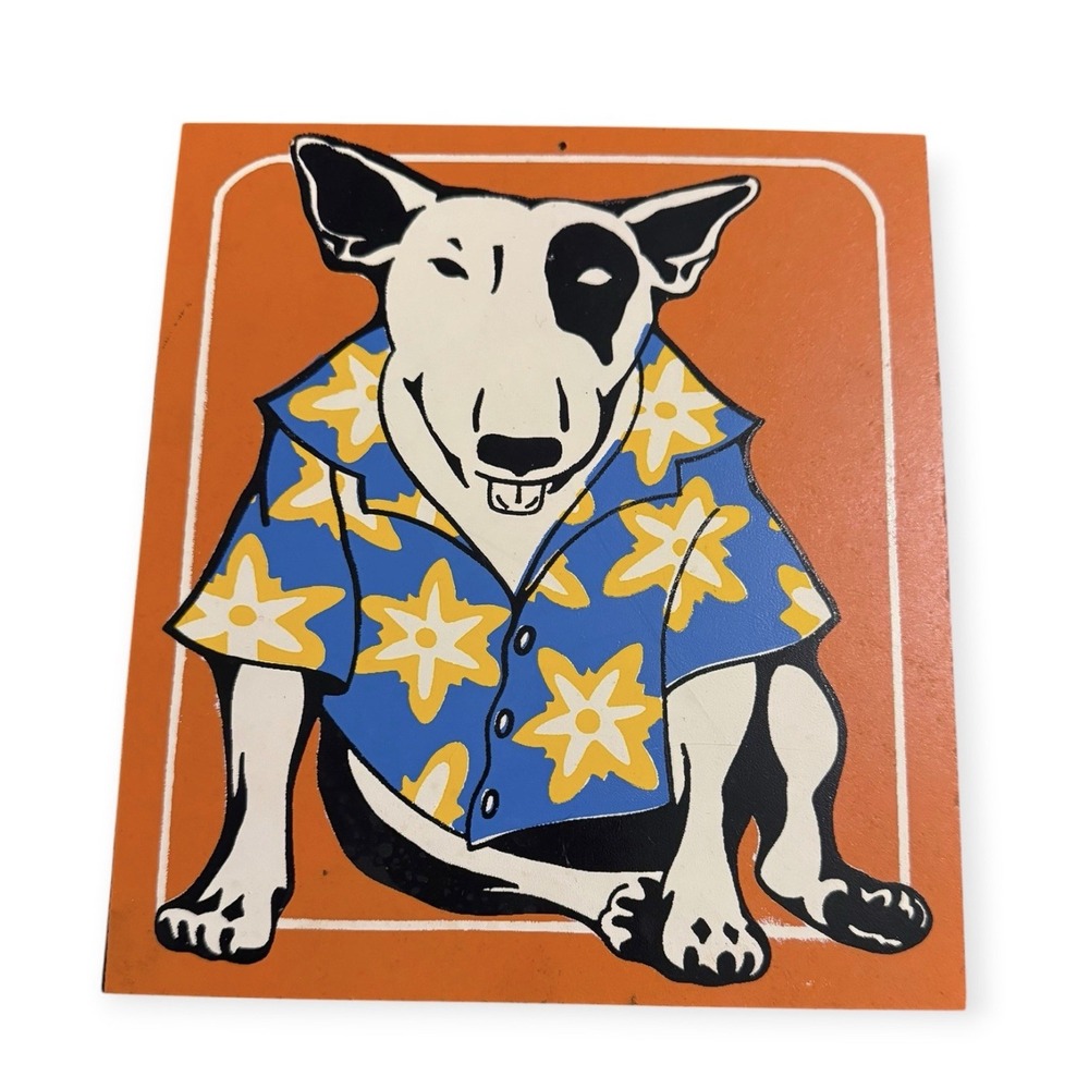 Vintage 1980s Spuds MacKenzie Bud Light Bull Terrier Wooden Wall Plaque 9x8